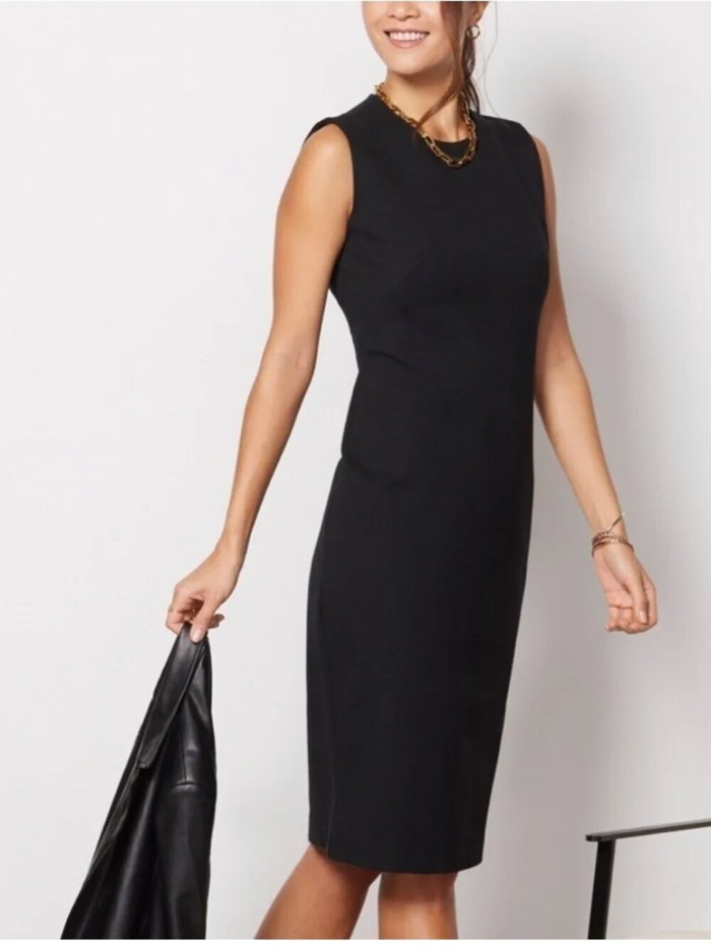 NWT SPANX The Perfect Fitted Dress Women S Black Sheath Ponte Sleeveless Career